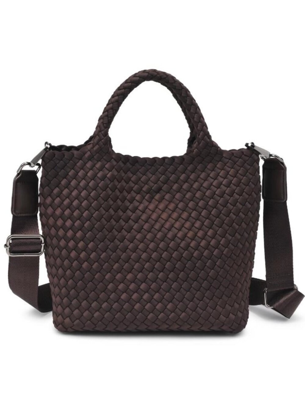 Sol and Selene Sky's The Limit Small Tote Neoprene Chocolate Crossbody Bag